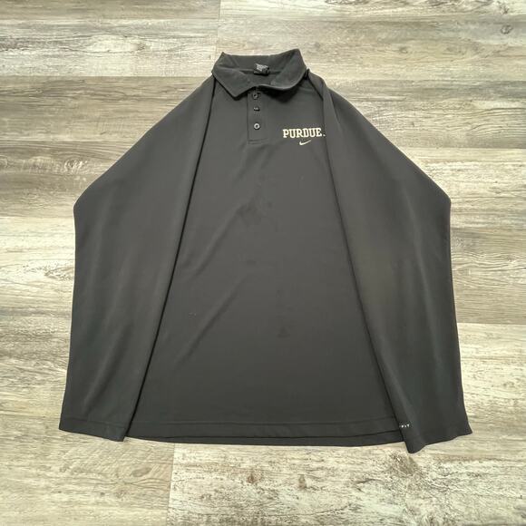 Vintage Nike Team Black Purdue University L‎ Long Sleeve Dri-Fit Polo Shirt - Picture 2 of 9
